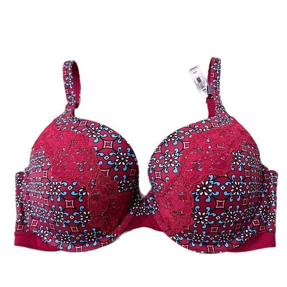 Victoria’s Secret Supersoft Body Push Up Padded lace detail bra maroon 32DD - Picture 2 of 4